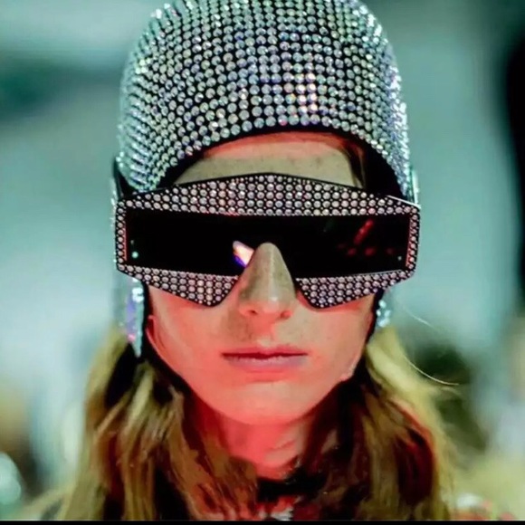 Rhinestone sunglasses alien visor rave festival - Picture 2 of 5